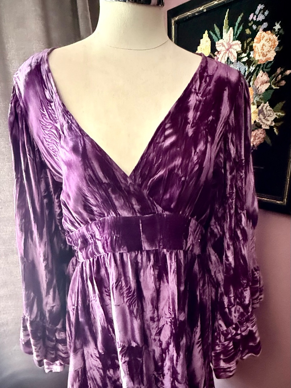 Betsey Johnson Purple Crushed Velvet V-Neck Dress